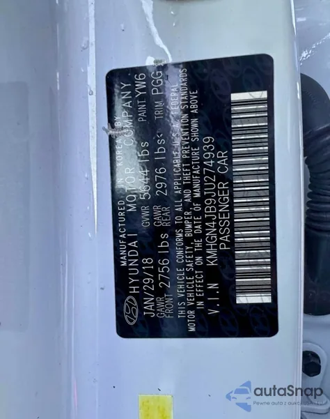 2018 Genesis G80 Sport z USA, uszkodzony, nr VIN KMHGN4JB9JU274939